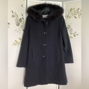 FORECASTER PLATINUM A-Line coat Sz 4 lambswool fox fur trim walker coat EUC